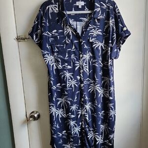 Kim Rogers Navy and White Palm Print Dress NWOT